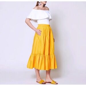 Sachin &‎ Babi Skirt Size 0 Goldenrod Yellow Striped Seersucker Tiered Midi